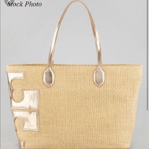 Tory Burch T Stacket-t Natural/Gold Straw tote